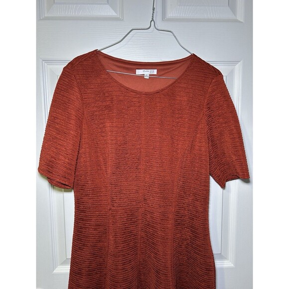 Studio One Women’s Half Sleeve Textured Midi Dress Burnt Orange Size 8 NWOT - Picture 4 of 6
